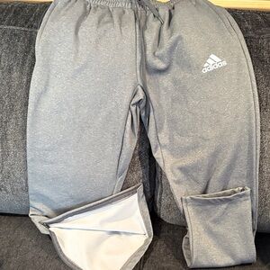 Adidas Men's charcoal sweatpants with zipper bottoms and side pockets